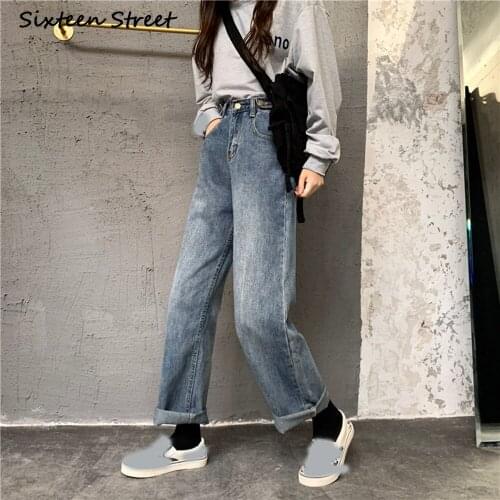 Vintage Jeans Woman High Waist Trousers Female Button Zipper Straight Casual Office Lady Classic Style Korean Clothing 2020 Y2K