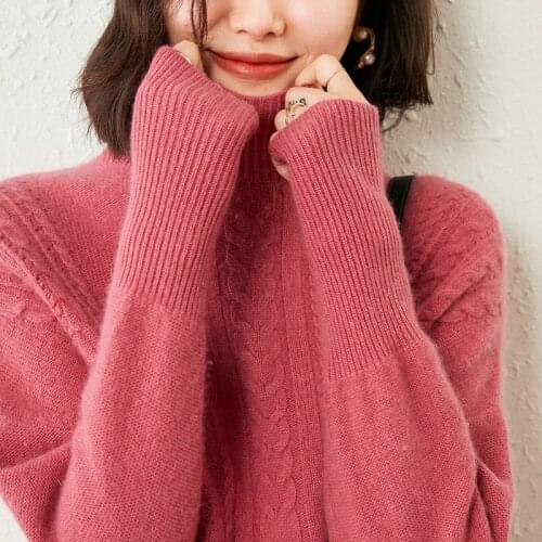 High-End Autumn Winter 100% Cashmere Sweater Turtleneck Womens Female Loose Large Size Knitted Girl Clothes Tops 3 Colors Jumpe