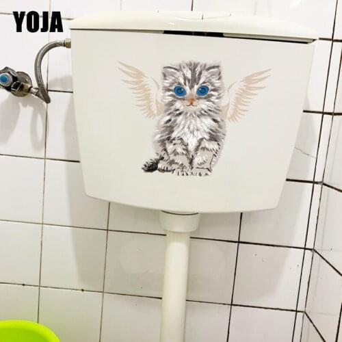 YOJA 24.3×18.5CM Angel Kitten Creative Cartoon Childrens Bedroom Wall Stickers Home WC Toilet Decor T1-3014