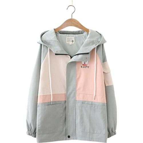 Women Jackets Cartoon Embroidery Hooded Jacket 2020 Autumn Winter Long Sleeve Zipper Casual Korean Style Ladies Outwears Coats