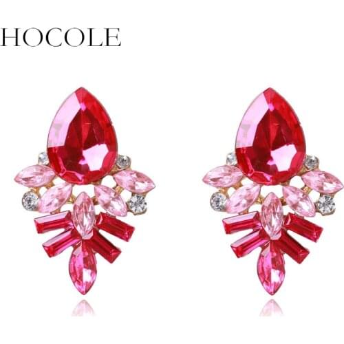 HOCOLE 2018 Fashion Black Blue Red Crystal Flower Stud Earrings Women Floral Wedding Statement Jewelry Brincos Pendientes