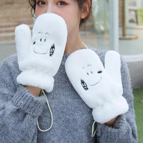 Women Cute Coral Fleece Mittens Girls Windproof Thick Velvet Glove Lady Outdoor Travel Cycling Warm Plush Winter Gloves