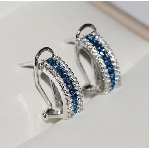 Fashion Drop Earrring Blue AAAAA cz Real 925 sterling silver Statement Party Wedding Dangle Earrings for women Bridal Jewelry