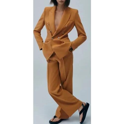 Za Womens Blazers Set Khaki Office Ladies Blazer Khaki Jackets Double breasted Coat Elegant Fashion Outwear Chic Woman Blazer