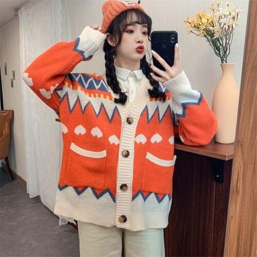 2020 Autumn Cute Girls Cardigan Sweater For Women Long Sleeve Embroidery Casual V-neck Knitwear Female Outdoor Clothing 3 Colors