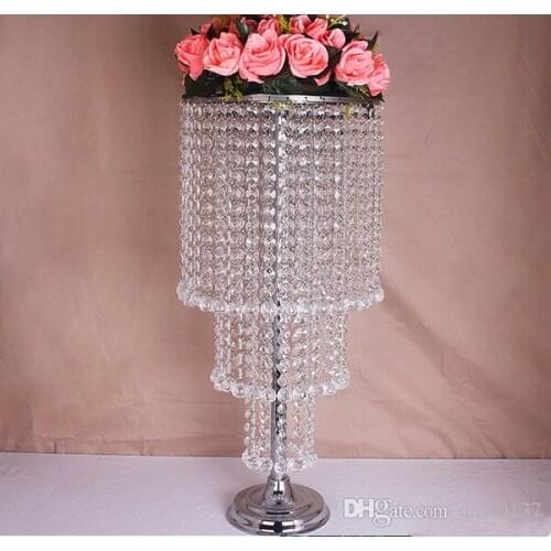12pcs /lot 80cm gold silver color Wedding decoration crystal flower vase for home decor/handmade flower of crystal vase
