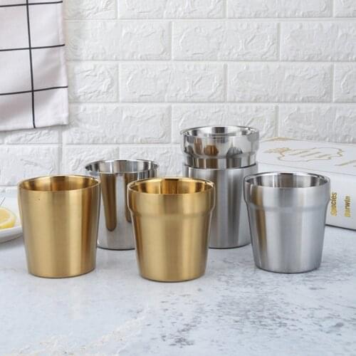 175ml 304 Stainless Steel Double Layer Gold Water Cup Barbecue Restaurant Beer Cup Tea Cup Drink Cup Catering Cup