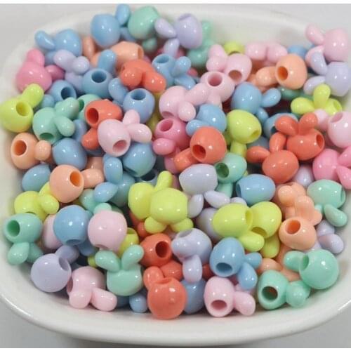 200 Mixed Pastel Color Acrylic Mini Rabbit Head Pony Beads 9mm for Kids Craft