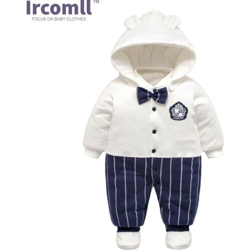 Ircomll 2017 High Quality Cotton Newborn Baby Rompers Thick Warm Boys Clothing Gentleman Infant Snowsuit Kid Jumpsuit Outwear