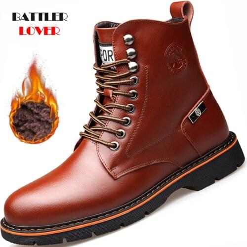 2019 Men Pu Leather Lace-up Men Shoes High Quality Men Vintage British Military Boots Homme Autumn Cold Winter Fleece Warm Boats