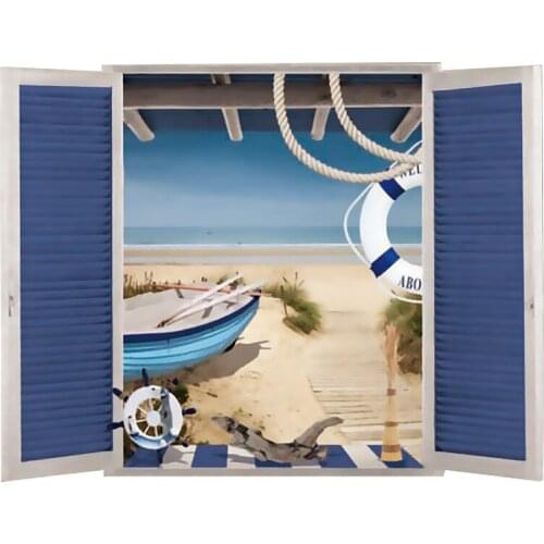 3D Beach Resort Window View Vinyl Decal Wall Stickers Kids Bedroom Art Decor