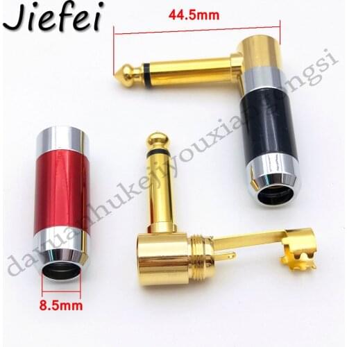 6-50PCS 6.35mm 2 Pole Mono Male Plug Right Angle Wire Connector Gold Plated Jack Plug Professional Microphone Connector