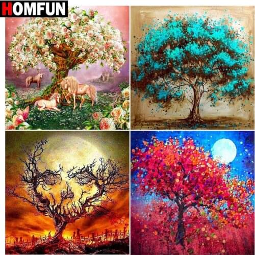 HOMFUN Diy Full Square Round Drill 5D Diamond Painting Cross Stitch Diamond Embroidery "Tree moon landscape" Home Decor Gift