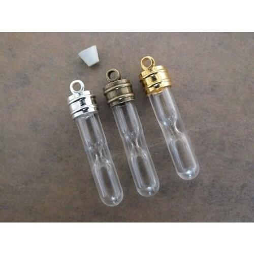Free ship!! 34x5mm Handmade hourglass shapes glass pendant & 6mm 3 color can choos glue cap glass vial necklace pendant