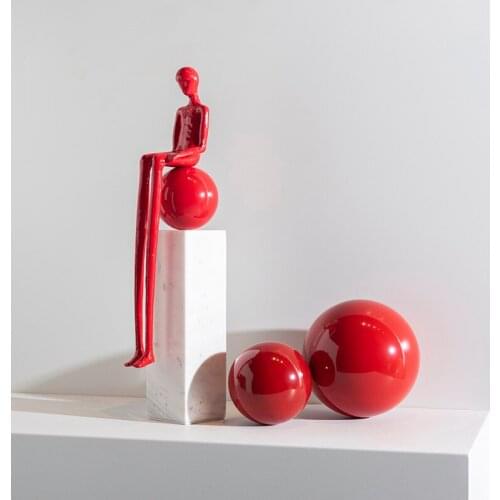 Long Legged Man Sit On Red Ball Figurine Marble Statue Home Decor Collectibles Art Living Room Accessories Table Ornament Gifts