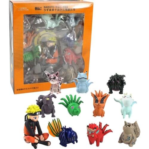 11pcs/Set 4-8cm Naruto Shippuden Anime Uzumaki Naruto Animals Pets Nine Tail Fox Cat PVC Action Figure Mini Model Toys Kids Gift
