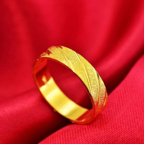 Brass 24K Gold Ring Couples Frosted Twill Carving Mens Womens Rings Fashion Daily Wear Jewelry Unisex