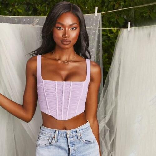 Summer Crop Top Women Sexy Sleeveless Backless 2 Layer Elastic Mesh Zipper Fashion Peplum Top Lady Beach Party Clothes