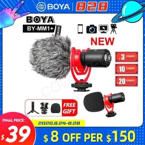 Microphone Boya BY-MM1+ Microphone Wireless Mic Super-Cardioid Condenser Shotgun Studio Vlog Video Mic for iphone phones DSLR