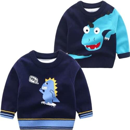 Cute Dinosaur Boys Sweaters Spring Fall Pullover Cotton Knitted Wear Kids Clothes Long Sleeve