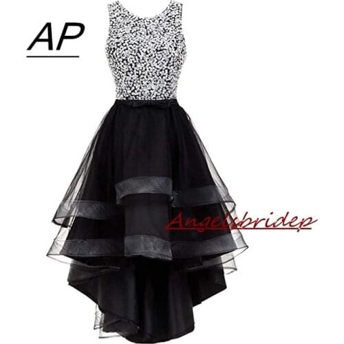 2021 High/Low Mini Homecoming Dresses 8 Grade Graduation Dresses Sexy Hollow Back Top Full Sparkly Sequins Formal Party Gowns