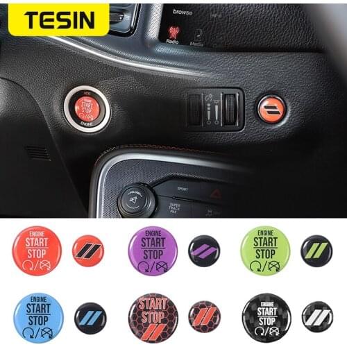 TESIN Interior Stickers Car Engine One Button Start Stop Trunk Switch Cover Stickers For Dodge Charger Challenger 2010-2019