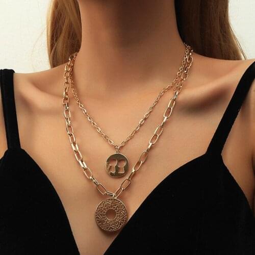 ORNAPEADIA 2021 Fashion Goth Perspective Zinc Alloy Layered Pendant Necklaces for Women Hip Hop Empty Goods Wholesale