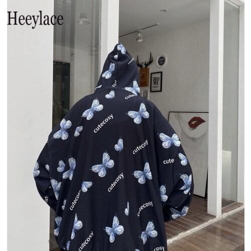 Autumn Harajuku Butterfly Hoodie With Zipper Women Sweatshirt 2021 Spring Oversized Hoodies Outerwear Plus Size