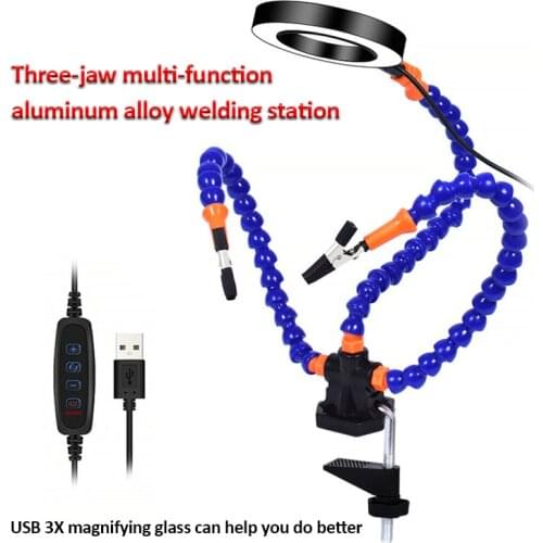 Bench Vise Table Clamp Soldering Station with 3pcs Flexible Arms Soldeirng Iron Holder PCB Welding Repair Third Hand Tool