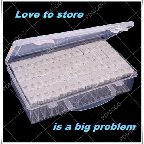 PDMDOG New 64 Cells Plastic Storage Box and Stickers for Diamond Painting Accessories Tools Container Box Sets Diamond Painting