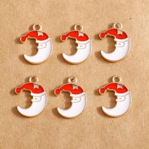 10pcs 15*20mm Enamel Moon Charms for Jewelry Making Christmas Pendants for Necklaces Bracelets DIY Handmade Craft