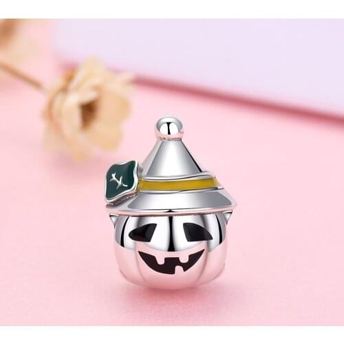925 Sterling Silver Pumpkin Charms Yellow Enamel beads Fit Pandora Bracelet for Women Fashion Jewelry Halloween Gift wholesale