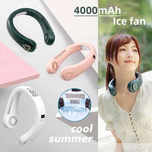 USB Rechargeable Mini Neck Hanging Fan Portable Bladeless Fan Lazy Mute Neck-hanging Sport Fan Summer Air Cooler Use for Outdoor