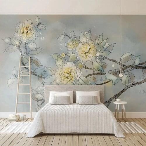 Custom Photo Wall Painting Plain Color Flowers Living Room Bedroom Backdrop Home Decor Waterproof Silk Cloth Wallpaper Murals 3D