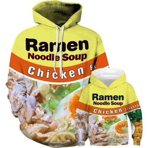 Family Long Sleeve Hooded 3D Digital Print Chicken Soup and Letters Print Pullover Hoodies 3D Mom+Dad+Kids Hoodies