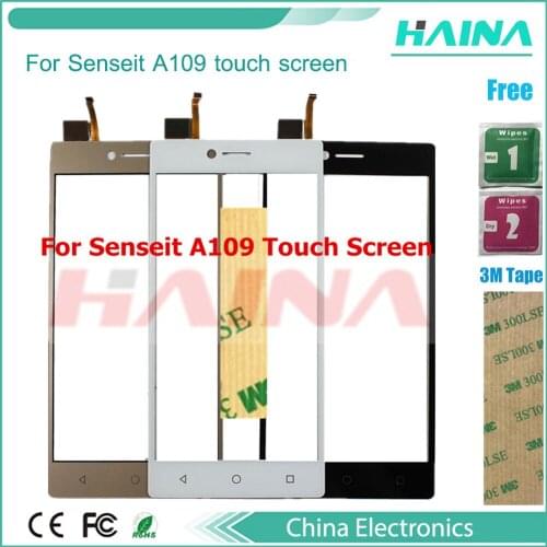 Hian phone touch panel For Senseit A109 touch screen digitizer front glass replacement For Senseit A109 touch sensor With Tape