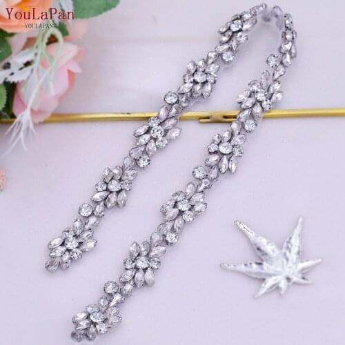 YouLaPan S437 Silver Rhinestone Bridal Belt Handmade Thin Belts for Wedding Dresses Womens Appliques Belts Bridal Accessories