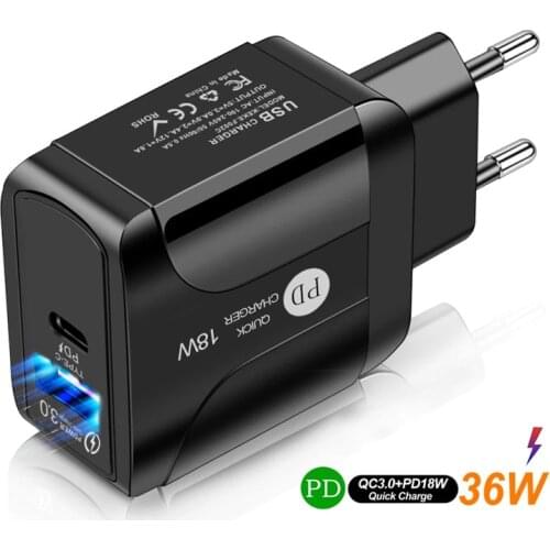 PD 18W USB Type C Charger EU Adapter Fast Phone Charge For iPhone 12 11 X Xs Xr 7 Huawei Xiaomi 11 LG Samsung phone wall charger