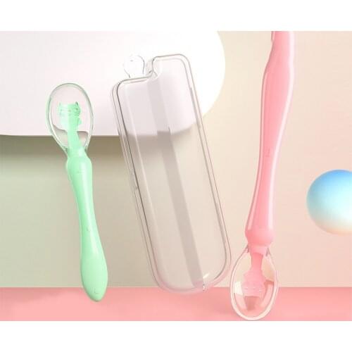 Silicone Baby Soft Soup Spoon Healthy Infant Sunsing Tempereture Sucker Kichen Cooking Spoon Rice Spoon Children Tableware