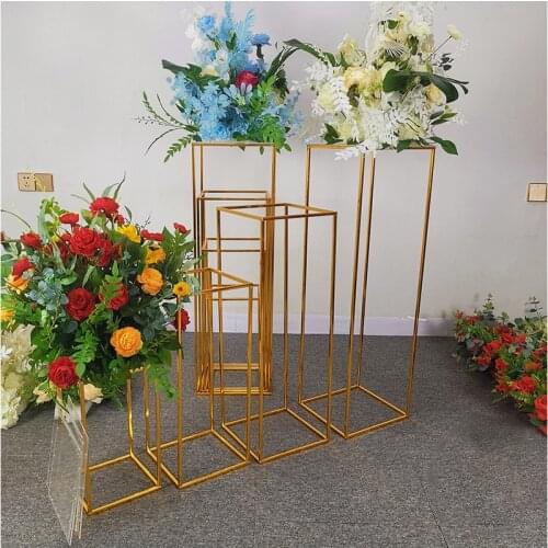 Wedding Props Gold-Plated Iron Geometric Square Frame Wedding Arrangement T Stage Guide Road Flower Stand Welcome Decoration