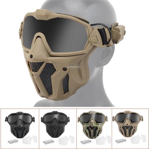 2 Lens Tactical Mask Goggles Military Airsoft Protection Full Face Mask with Micro Fan Anti-fog Hunting Shooting Sports Masks