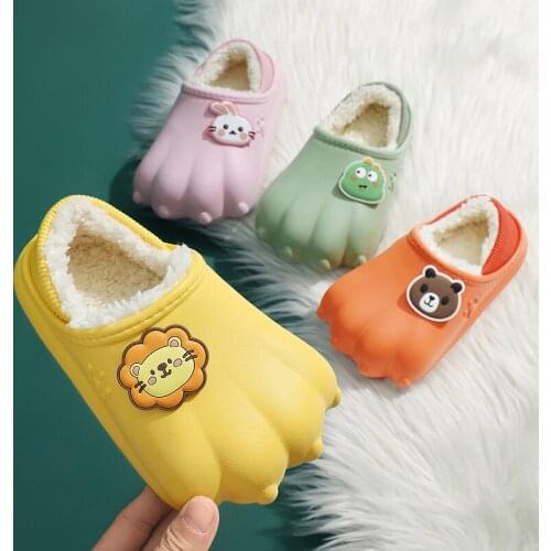 Boys Autumn Winter Slippers Girls Cute Cartoon Animal Home Shoes Children Warm Fur Slipper Kids Unicorn Home Slippers