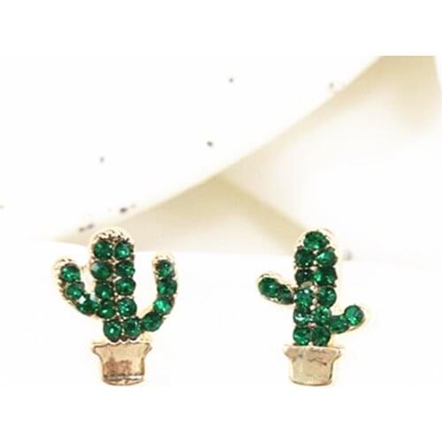 Timlee E205 Sweet Cute Fashionable Rhinestone Cactus Alloy Studs Earrings,Fashion Jewelry wholesale