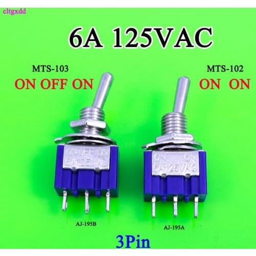 Cltgxdd 1pcs Mini MTS-102 MTS-103 3-Pin G107 SPDT ON-ON ON-OFF-ON 6A 125V 3A250VAC Toggle Switches
