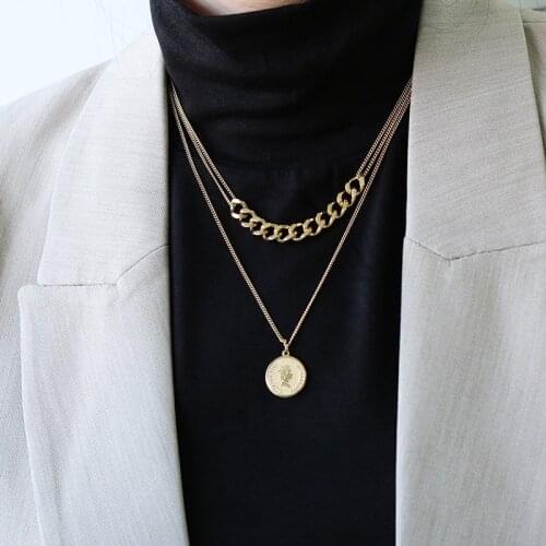 Queen brand beauty coin chain double-layer chain necklace autumn and winter new titanium steel plating 18K gold does not fade