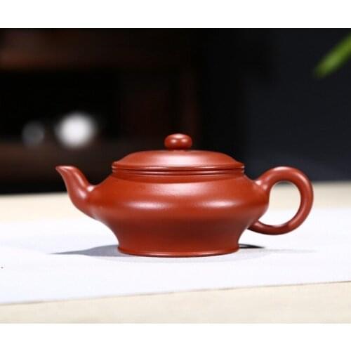 Yixing Purple Sand Pot Famous Artisans Hand-made Raw Mine Dahongpao Flat Pot Kungfu Teapot Teapot Gift 170 ml