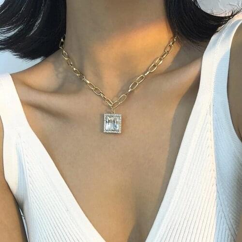 YWZIXLN 2021 Trend Elegant Jewelry Geometry Crystal Pendant Necklace Golden Color Unquie Women Fashion Necklace Wholesale N0213