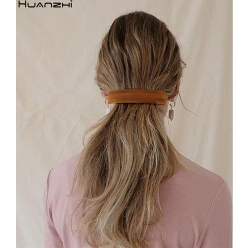 HUANZHI 2020 New Retro Acetate Multicolor Geometric Square Leopard Print Acrylic Horsetail Clip for Women Girl Hair Accessories