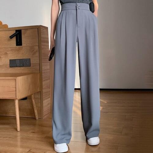 2021 Spring Summer Casual Pants WomenWide Leg Womens Office Pants High Waist Solid Lengthen Loose Straight Trousers For Female