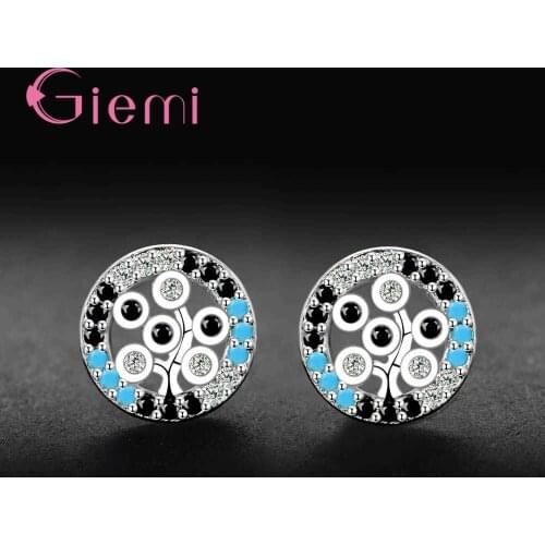 Round Simple Women Stud Earrings Filled Multicolor High Quality Cubic Zirconia 925 Sterling Silver Girls Brincos Bijoux